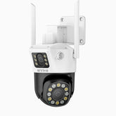 WCD600 - 6MP UHD Dual-Lens Outdoor Wireless WiFi Security Camera, Red Blue Flashing Lights & Siren, Smart Dual Light Night Vision, Two-Way Audio, 300° Pan & 90° Tilt, Cloud & Max. 128 GB Local Storage, Works with Alexa